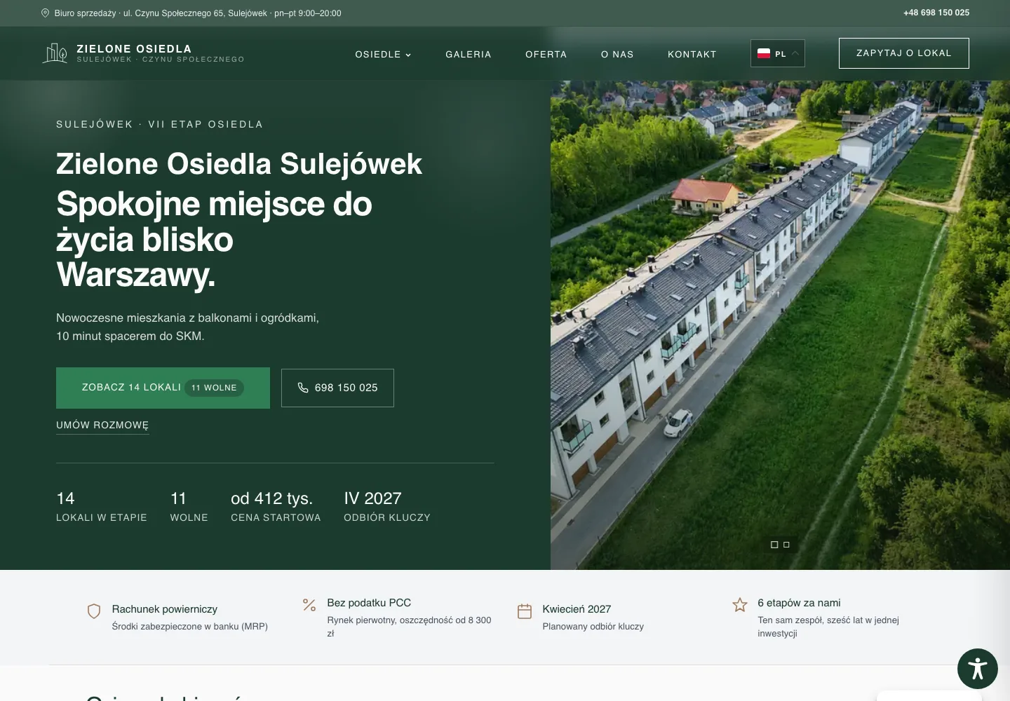 Duży screenshot strony Zielone Osiedla
