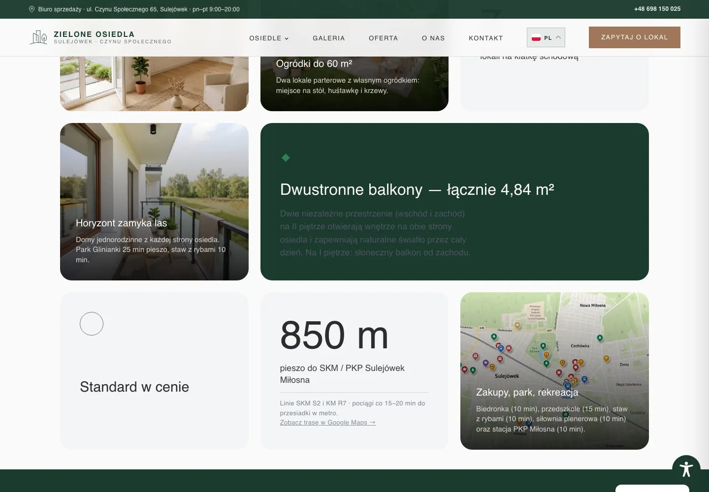 Widok desktop strony Zielone Osiedla