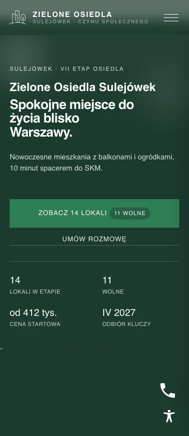 Widok mobile strony Zielone Osiedla